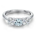 thumbnail image 3 of Gem Stone King 925 Sterling Silver Sky Blue Topaz and Lab Grown Diamond Engagement Ring for Women | 1.70 Cttw | Round 5MM | Gemstone November Birthstone | Size 9, 3 of 6