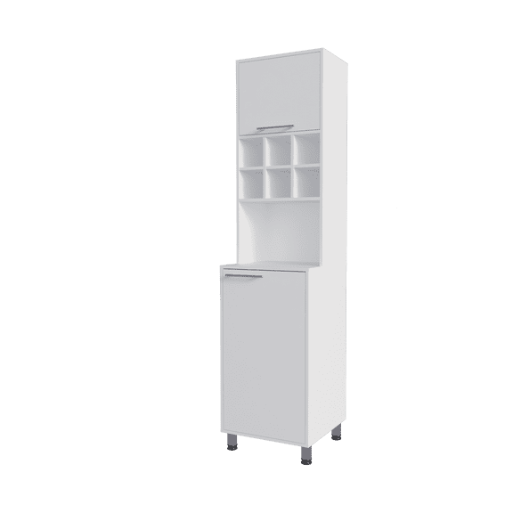 Newboti Furniture Rock Kitchen Pantry with Pneumatic Door, Open Storage, and Bottom Cabinet, White. 86095