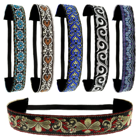 Boho Headbands for Women Hair, Stretch Non Slip Velvet Backing, Womens Fabric Headwraps, Yoga Head Bands