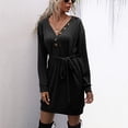 thumbnail image 3 of Suéter túnica, vestidos tipo jersey, cuello en V para mujer, suéter de punto con cuello en V, vestidos de punto con botones delanteros y cuello en V, rendimiento finamente ajustado, 3 of 9