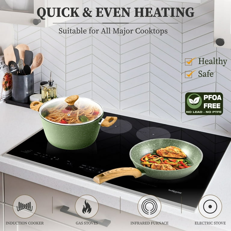 Kitchen Academy Induction Cookware Sets - 12 Piece Green Cooking Pan Set