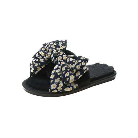 

Colisha Womens Ladies Slides Furry Slippers Mules Sliders Bow Open Toe Shoes