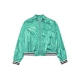 thumbnail image 5 of YIZYIF Kids Shiny Metallic Bomber Jacket Boys Girls Long Sleeve Zip Up Baseball Coat Casual Dance Wear Blue Green 16, 5 of 7