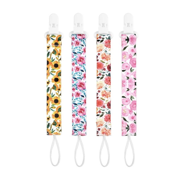 Portachupetes 4 unids / pack sujetadores de chupete con clip para chupete para bebés lavables con hermosos diseños para bebés, niños y niñas TOMSHOO Portachupetes