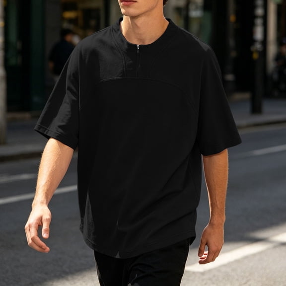 JOANKDMI Oversized T-Shirts for Men Quarter Zip Short Sleeve Pullover Tops Mock Neck Loose Fit Casual Streetwear Athletic Workout Gym Lightweight Activewear Tee, M-5XL