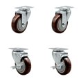 thumbnail image 1 of Polyurethane Swivel Top Plate Caster Set of 4 with 4 Inch Maroon Wheels - Includes 2 Swivel with Top Locking Brakes and 2 Swivel - 1400 lbs. Total Capacity - Service Caster Brand, 1 of 4