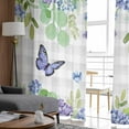 thumbnail image 4 of Sheer Curtains 72 inches Long, Hydrangea Eucalyptus Butterfly Floral Watercolor Grey Plaid Sheer Window Curtains Rod Pocket Voile Drapes for Bedroom Living Room, 52"W x 72"L 2 Panels, 4 of 7