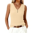 thumbnail image 2 of Sleeveless T-Shirt For Women's Summer Loose Sleeveless Button V-Neck Shirt Knitted Tank Tops Beige XL, 2 of 6