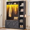 thumbnail image 7 of Farmhouse Hall Tree with 10 Coat Hooks, Bench and Shoe Storage, Entryway Bench with Flip Drawers, 7 Shelves and Led Lights for Entryway, Hallway, 7 of 7