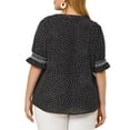 thumbnail image 4 of Agnes Orinda Women's Plus Size Blouses Pin Dots V Neck Ruffle Short Sleeve Spring Summer Boho Tops 2X Black, 4 of 8