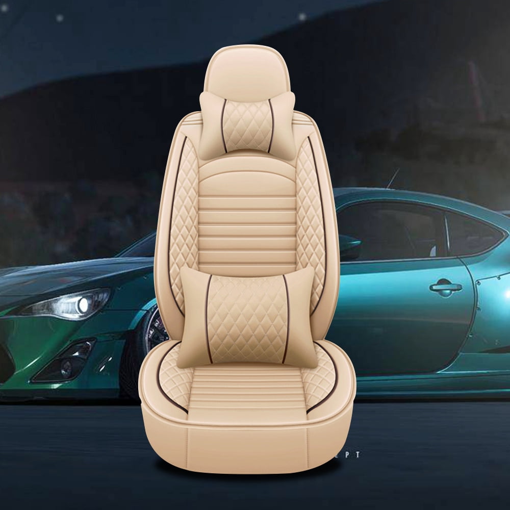 Aotiyer Full Set Car Seat Covers, Crown PU Leather Car Seat Cover Full Surround, Durable Comfortable Automotive Vehicle Cushion Cover Fit for Most 5 Seats Cars/SUV/Truck/Vans