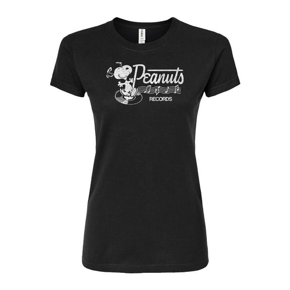Peanuts - Records Dancing Snoopy - Juniors Fitted Graphic T-Shirt