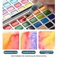 thumbnail image 3 of Juego de acuarelas de 52 colores en botes con bolígrafo, pincel, 5 papeles de acuarela, esponja, rotuladores negros, material de arte para niños y adultos, caja de viaje con acuarela y morado, 3 of 6