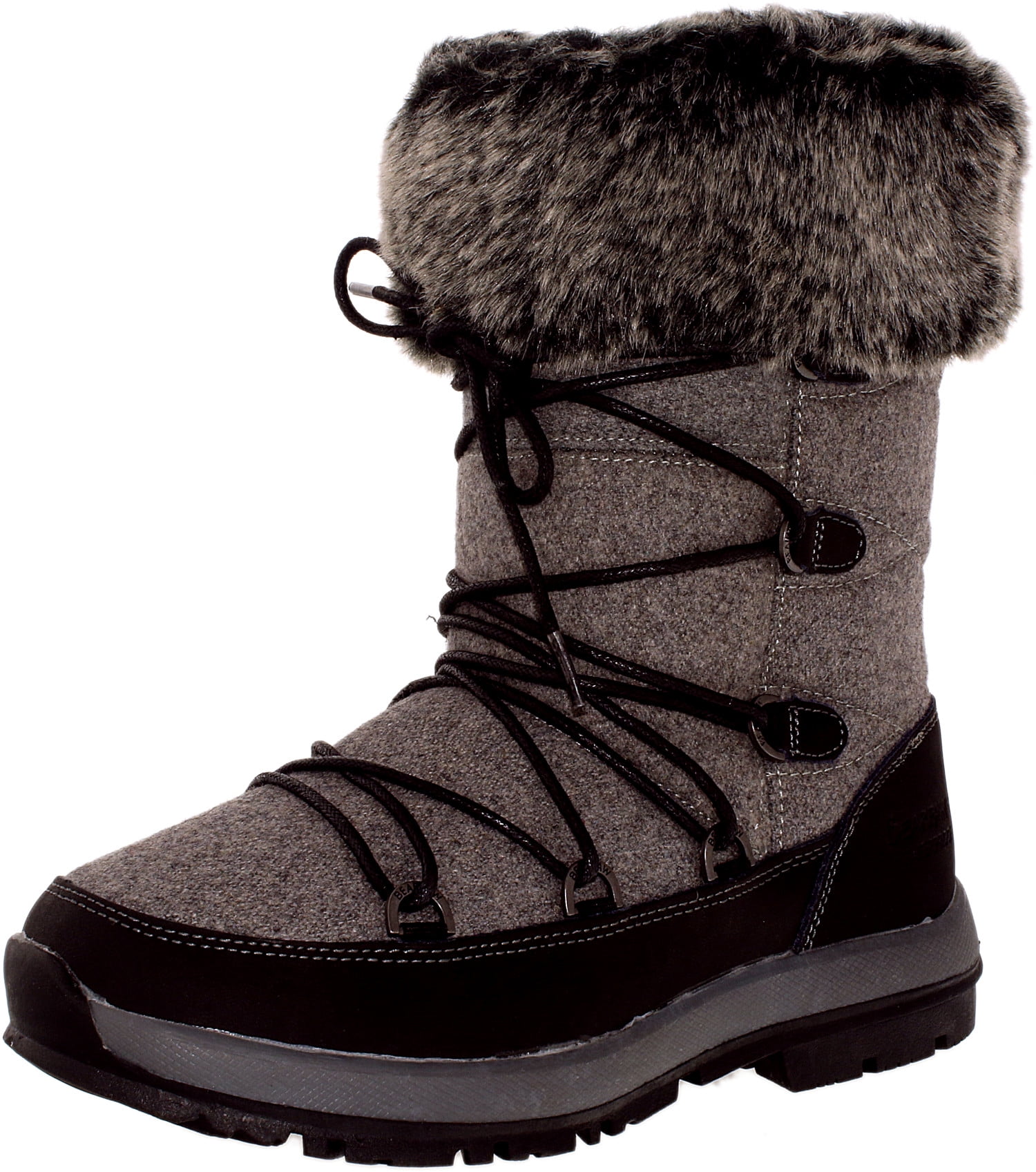 Bearpaw Women's Leslie Faux Fur/Leather/Wool Charcoal Mid-Calf Leather Snow Boot - 6M | Walmart