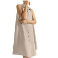 thumbnail image 3 of Ahuyic Printed Solid Color Plus Size Dress For Women, Summer Womens' Sleeveless Tank Knee-Length Dresses,Summer Women's Cotton And Linen Sleeveless Single Breasted Loose V-Neck Dress, 3 of 5