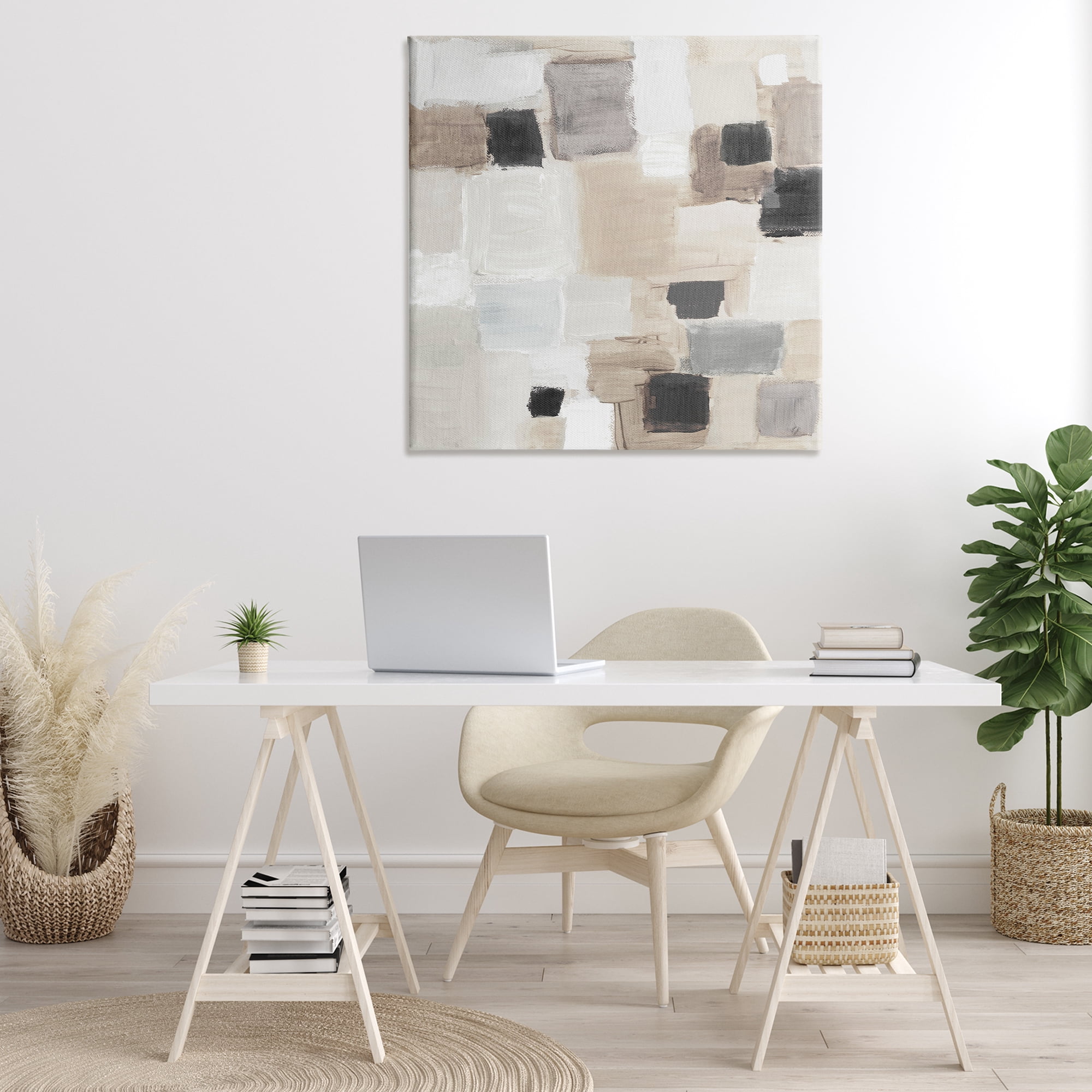 Stupell Industries Neutral Square Patchwork Abstract Painting Gallery Wrapped Canvas Art Print Wall Art, 36 x 36