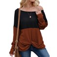 thumbnail image 3 of Women Color Block Crew Neck Long Sleeve Knot Hem Top, 3 of 6