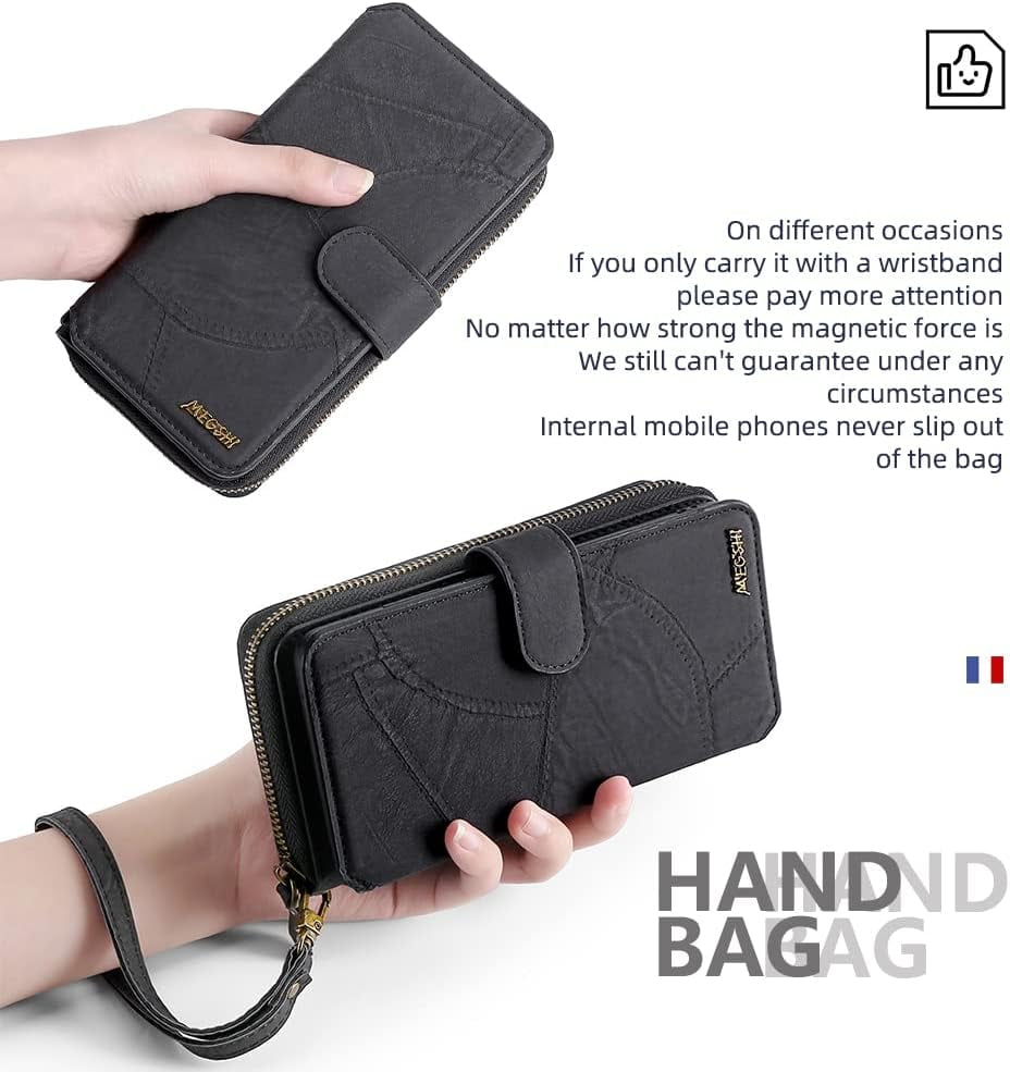Phone Case for Samsung Galaxy A71 5G Zipper Wallet Detachable Cover with Screen Protector and Leather Flip Mirror Card Holder Slot Cell Accessories Mobile A 71 G5 71A S71 SM Women Men Black