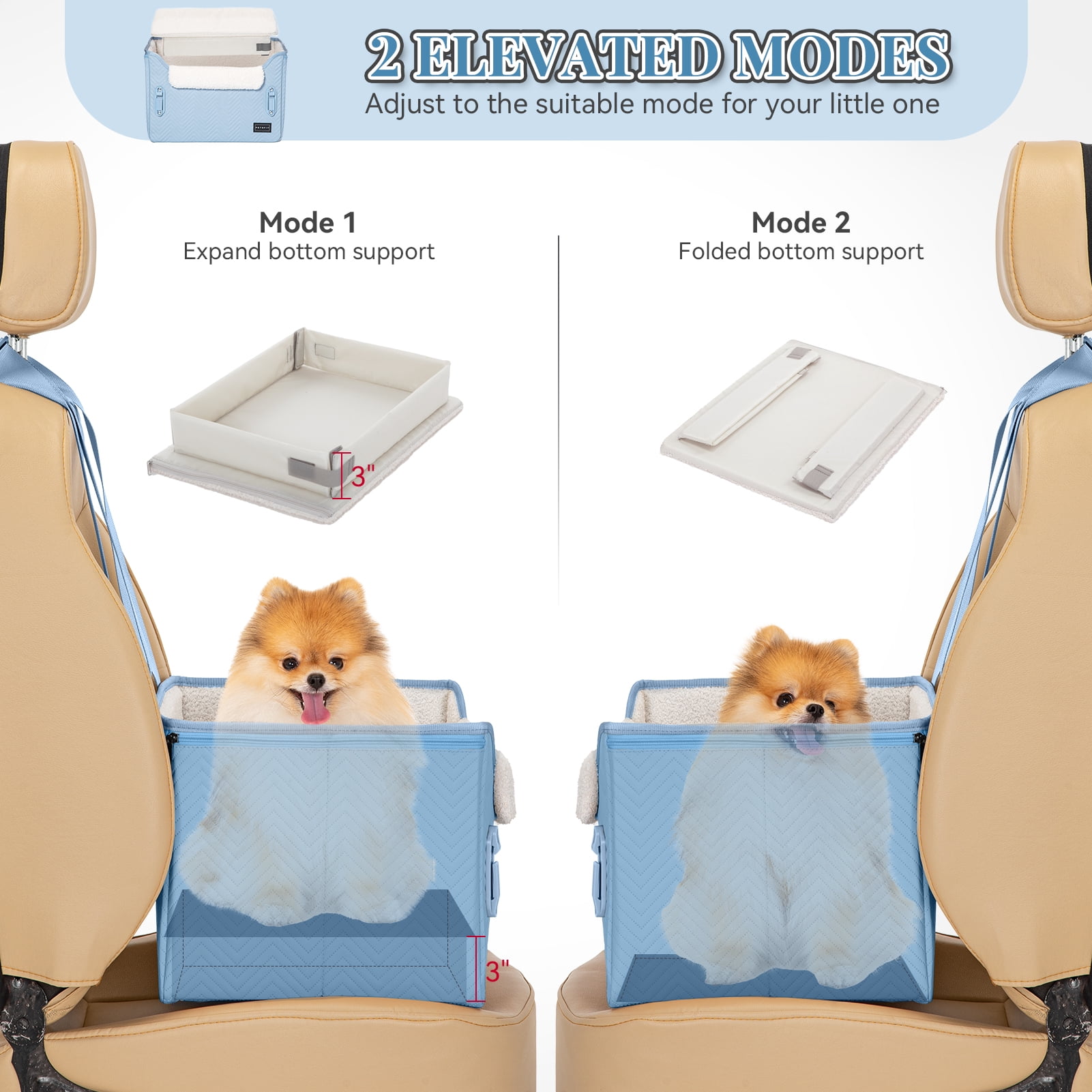 PETSFIT Dog Car Seat Medium Sized Dog, Stable Small Dog Car Seat for Car with Clip-On Leash, Fleece Liner Perfect for Small Pets Up to 25lbs (Blue)