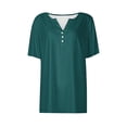 thumbnail image 4 of Women's Summer Tops Casual Solid Color Medium Short Sleeve V-Neck Top Tunic Tops Cute Loose Ladies Blouses Army Green M, 4 of 5
