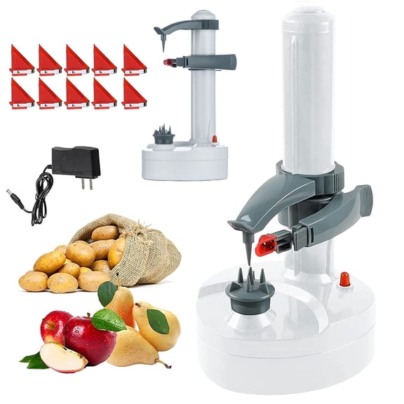 Electric Potato Peeler, Automatic Rotating Apple Peeler Potato Peeling Machine with 10 Replacement Blades, Multifunction Fruit & Vegetable Cutter, Electric Apple Pear Skin Peeling Machine, White