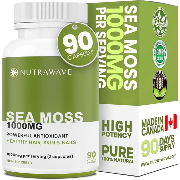 Nutrawave Irish Sea Moss Complex 1000 mg – Sea Moss, Burdock, Sea Wrack & Zinc, Mineral-Rich Immune & Digestive Support, 90 Vegan Capsules, Non-GMO, Gluten-Free