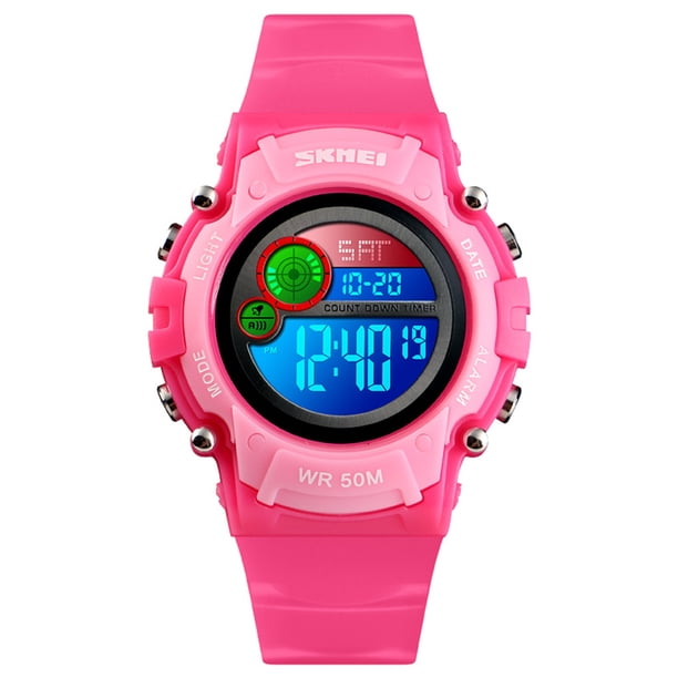 Reloj de plástico digital con luz de fondo LED a prueba de agua, reloj de pulsera con alarma y cronómetro para niños Eigraketly EL4556-02