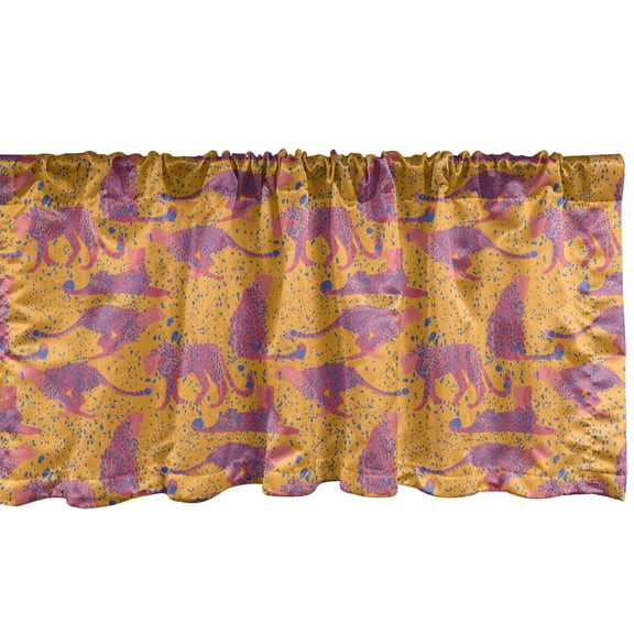 Leopard Window Valance Pack of 2, Exotic Wild Animal Silhouettes on a Spotty Backdrop, Rod Pocket Curtain Valances for Kitchen Bedroom, 54" X 18", Orange Purple, by Ambesonne