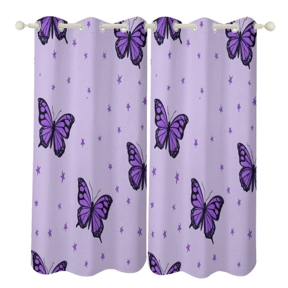Dreamy Purple Butterfly Pattern (75)-2 2pcs Blackout Curtains For Living Room Bedroom Grommet Top Window Set for Left And Right Biparting Open
