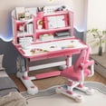 thumbnail image 2 of YNCE Kids Functional Desk and Chair Set, Study Desk for Children with Chair, Kids Desk and Chair Set,Height Adjustable Children School Study Desk with Storage Drawer for Boys Girls (Pink #9), 2 of 7