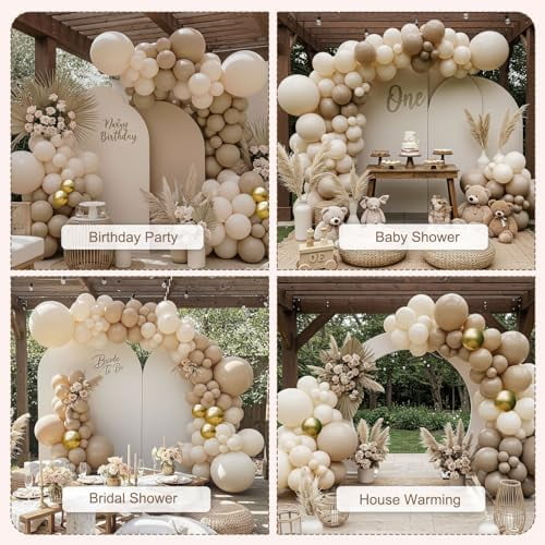 Neutral Balloon Garland Arch Kit - Double Stuffed Beige, White, Blush Balloons for Boho Baby Shower, Gender Reveal, Birthday Party Decorations