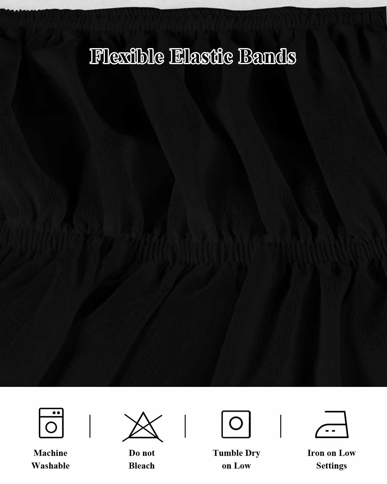 Black Bed Skirt Cal King Size, Pure Black Wrap Around Bed Skirting with Adjustable Elastic Strap, Dust Ruffled Pleated Bedskirts 18 Inch Drop for Bedroom Cal King Beds