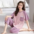 thumbnail image 3 of Pyjama d'Été Deux Pièces pour Femmes, Manches Courtes, Grande Taille, Tenue de Détente, 3 of 4