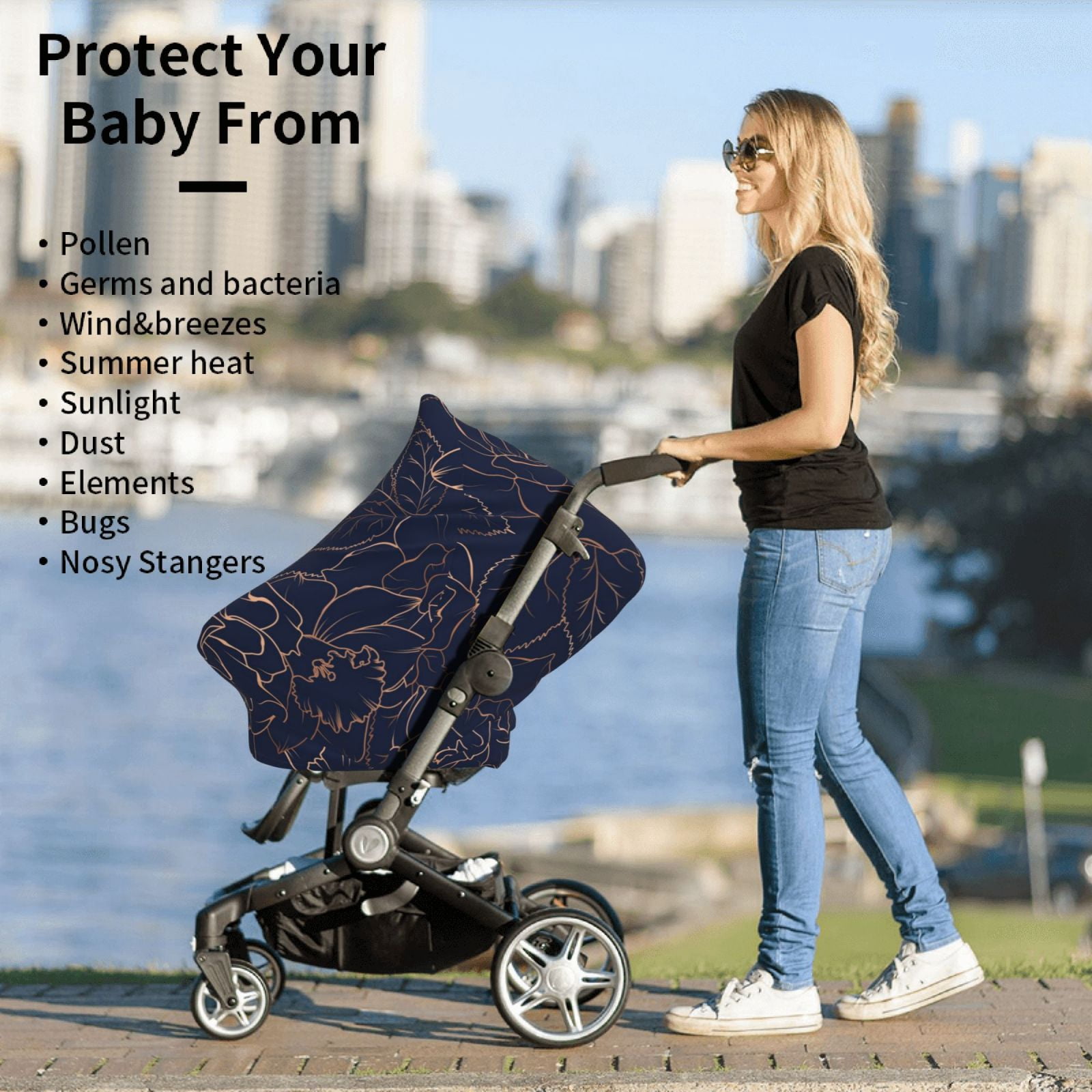 Fotbe Navy Dark Blue Pattern Car Seat Covers for Babies, Nursing Breastfeeding Cover Carseat Canopy, Soft Stretchy Carrier Cover