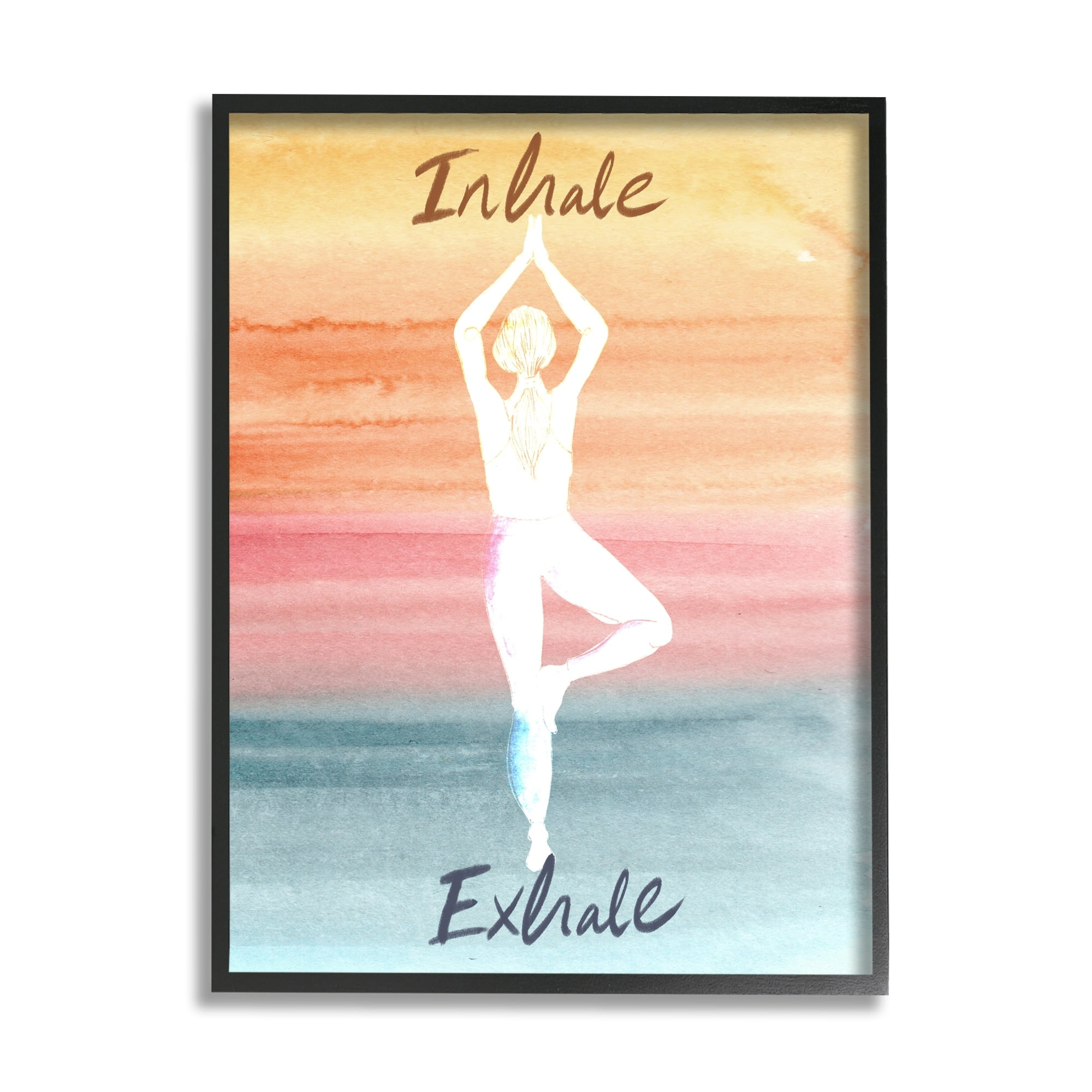 Stupell Industries Inhale Exhale Soothing Yoga Pose Watercolor Effect Framed Wall Art, 24 x 30, Design by Kate Eldridge