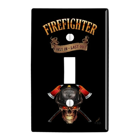 Firefighter Skull First In Last Out Fireman Plastic Wall Decor Toggle Light Switch Plate Cover