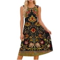 thumbnail image 2 of Maqroz Summer Dresses for Women 2026 Vacation Lightweight Casual Sleeveless Boho Floral Print Pleated Flowy Sun Dress with Pockets Beach Spring Dress Plus Size Brown S, 2 of 7