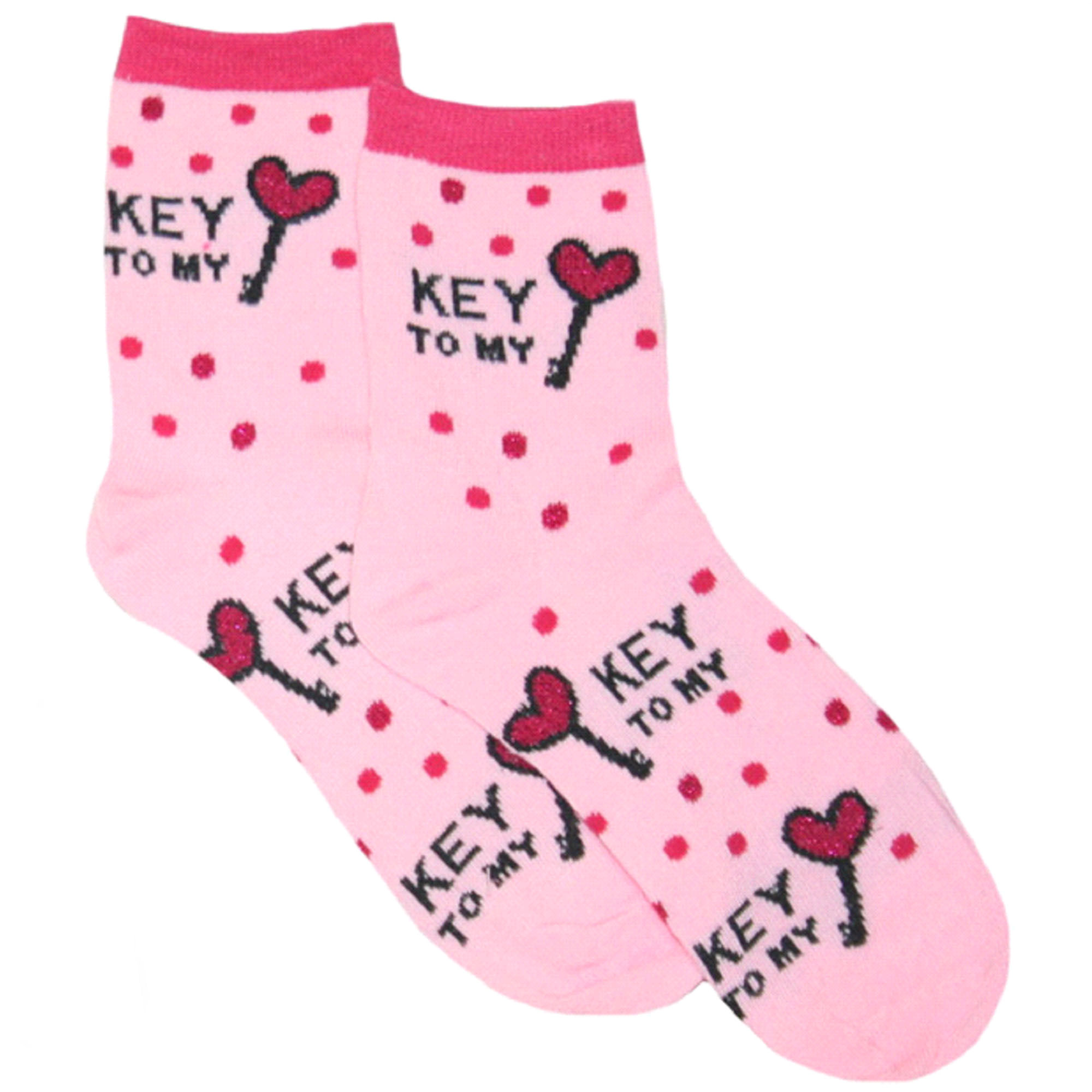 Women's 2pk Valentines Day Crew Socks (Key to Heart)