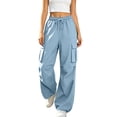 thumbnail image 2 of Sentuca Womens Cargo Pants Solid Color Drawstring Elastic Waist Jogger Pants with Multi-Pockets Adjustable Cinched Hem Casual Trousers Light Blue S, 2 of 8