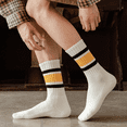 thumbnail image 4 of 4-Pair Pack Vintage Striped Socks Cotton Mid-Calf Sports Socks 90s-Inspired Color-Block Design, 4 of 4