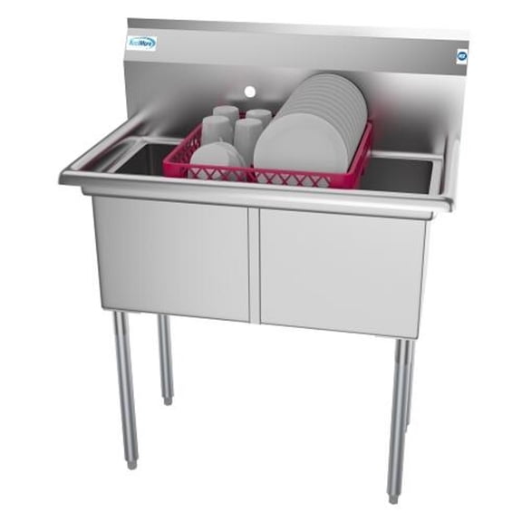 Koolmore SB151512-N3 2 Compartment Stainless Steel Commercial Kitchen Prep & Utility Sink - Bowl Size 15 X 15 X 12"