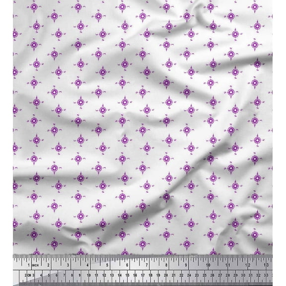 Soimoi Purple Cotton Voile Fabric Direction Compass Nautical Print Sewing Fabric Yard 42 Inch Wide