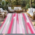 thumbnail image 2 of Pink Gray Stripes Outdoor Rug for Patio/Deck/Porch, Non-Slip Large Area Rug 3 x 5 Ft, Watercolor Modern Abstract Minimalist Indoor Outdoor Rugs Washable Area Rugs, Camping Rug Carpet Runner, 2 of 8