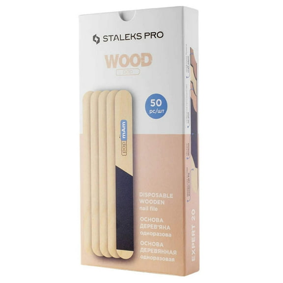 STALEKS PRO Disposable wooden Nail file straight (base) EXPERT 50 pcs (WBE-20)