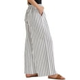thumbnail image 4 of Pantalones de rayas de tiro alto y pierna ancha de algodón sueltos para mujer INSPIRE CHIC, con cordón, color blanco, 4 of 5