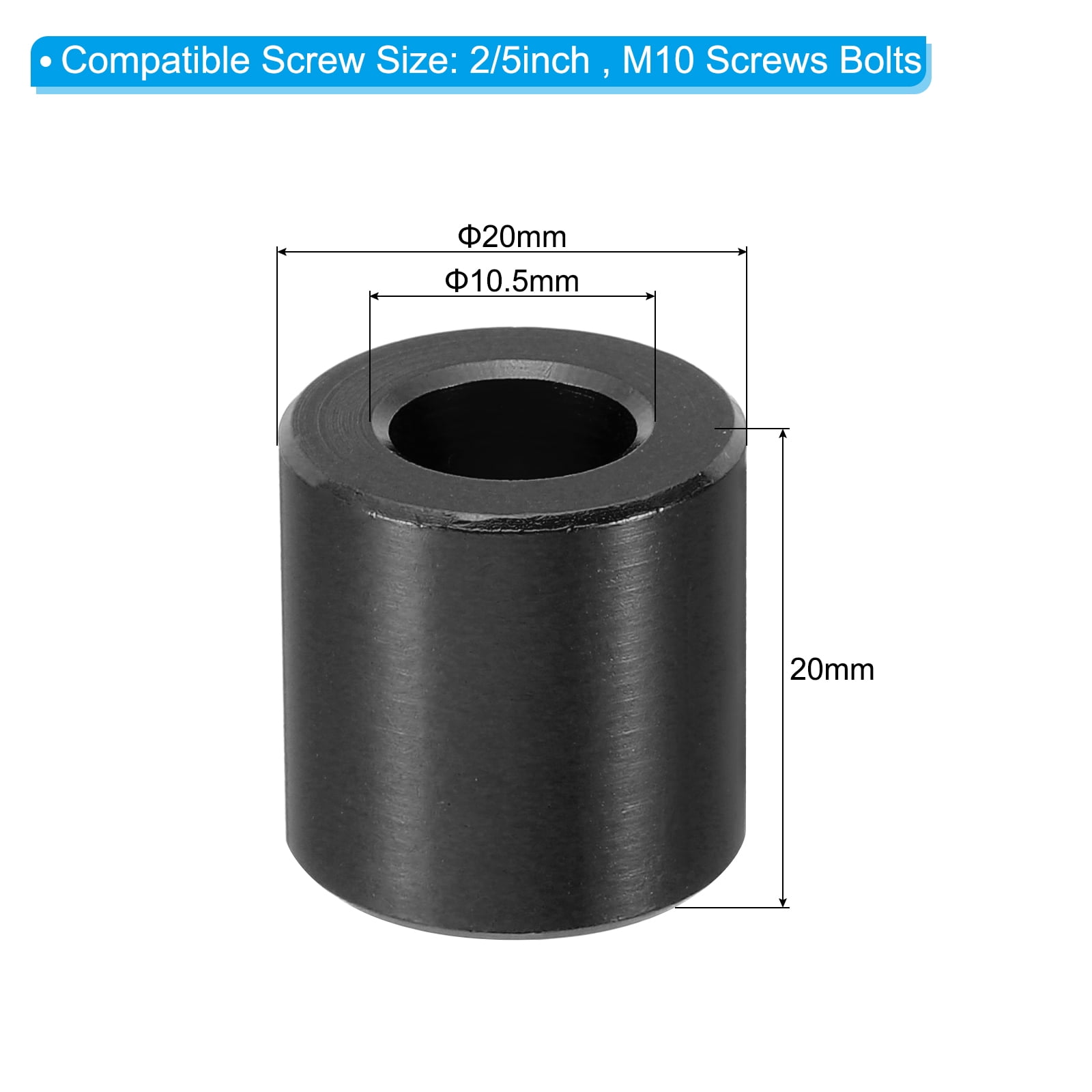 M10 Aluminum Spacer, 8 Pcs Metal Spacers Aluminum 10.5mm ID x 20mm OD x 20mm L for 2/5in or M10 Screw Bolt,Black