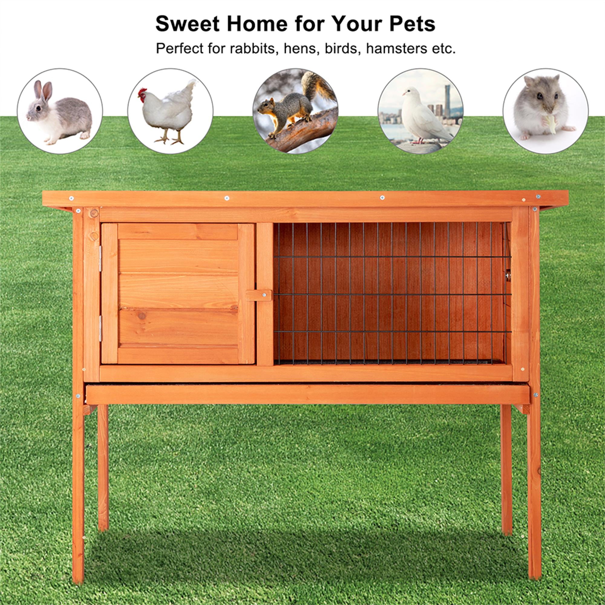 Pefilos 36" Outdoor Rabbit Hutch for Indoor Wood Guinea Pig Hutch 1 Layer Small Animal Bunny House Pet Cage, Orange