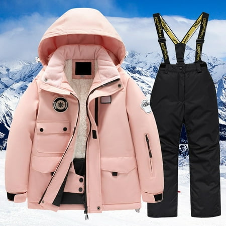 Hwmodou Toddler Girl Clothes Sets Childrens Ski Suit Multi Pocket Jacket Pants Winter Windbroof Snowboarding Winter Warm Snow Suits Unisex Playtime Clothes