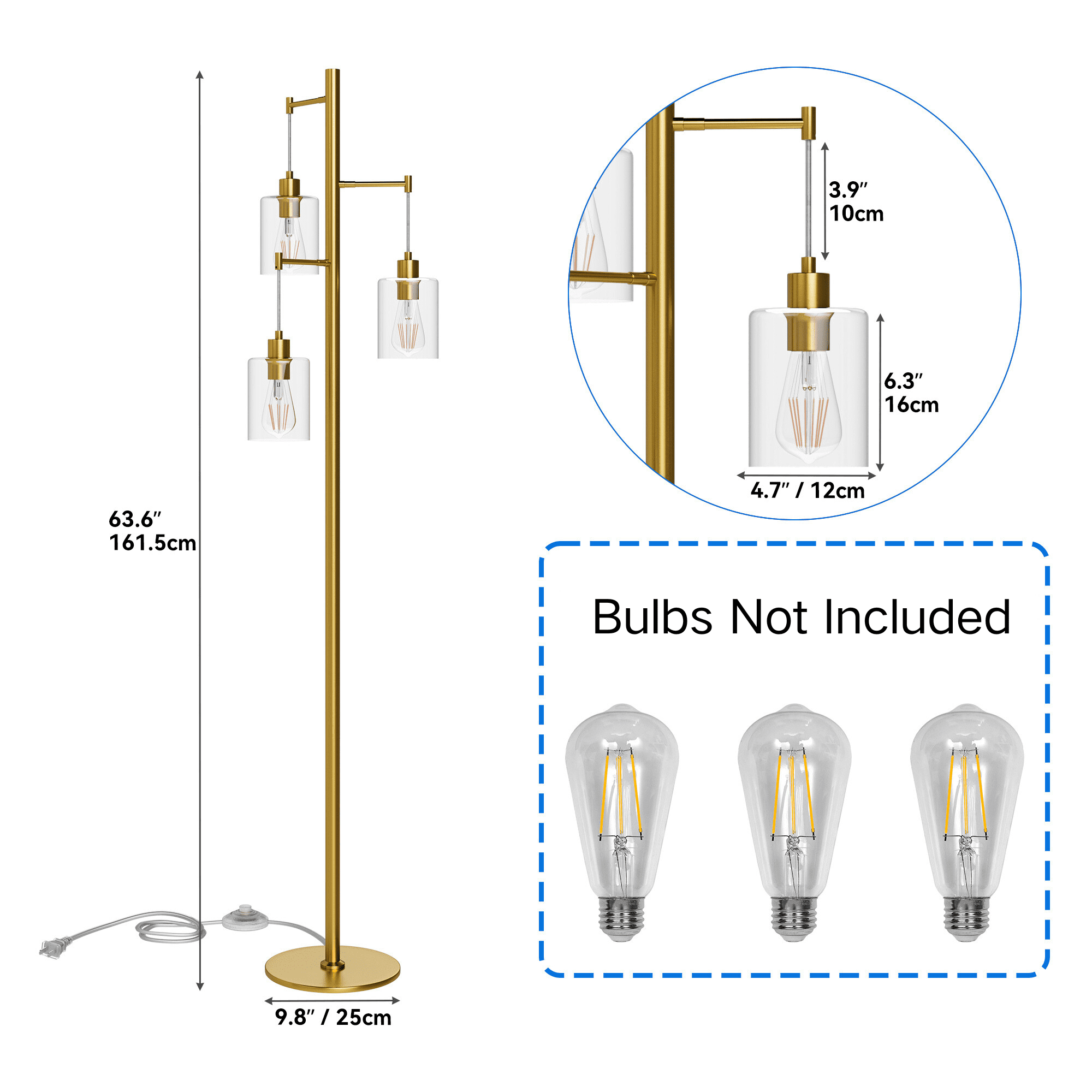 Uforic 3-Light Modern Tree Floor Lamp for Bedroom Office Living Room.(Bulbs Not Included)