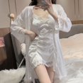 thumbnail image 2 of Pijamas de encaje femenino, camisones blancos sexys, ropa de casa de dos piezas con almohadillas para el pecho, camisón negro de lujo para mujer., 2 of 5